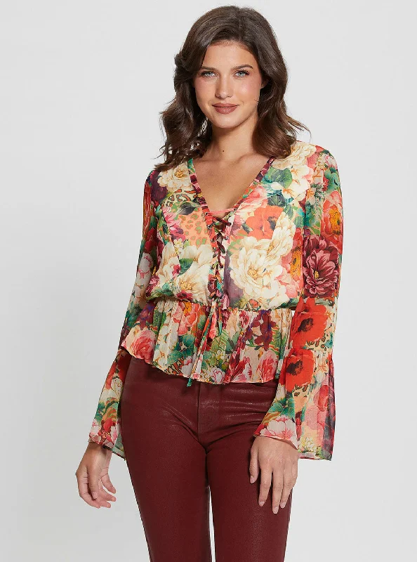 Best Online Boutiques Floral Print Long Sleeve Demi Top