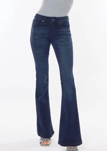 Regular Length Kan Can Mid Rise Dark Wash Flare Jeans