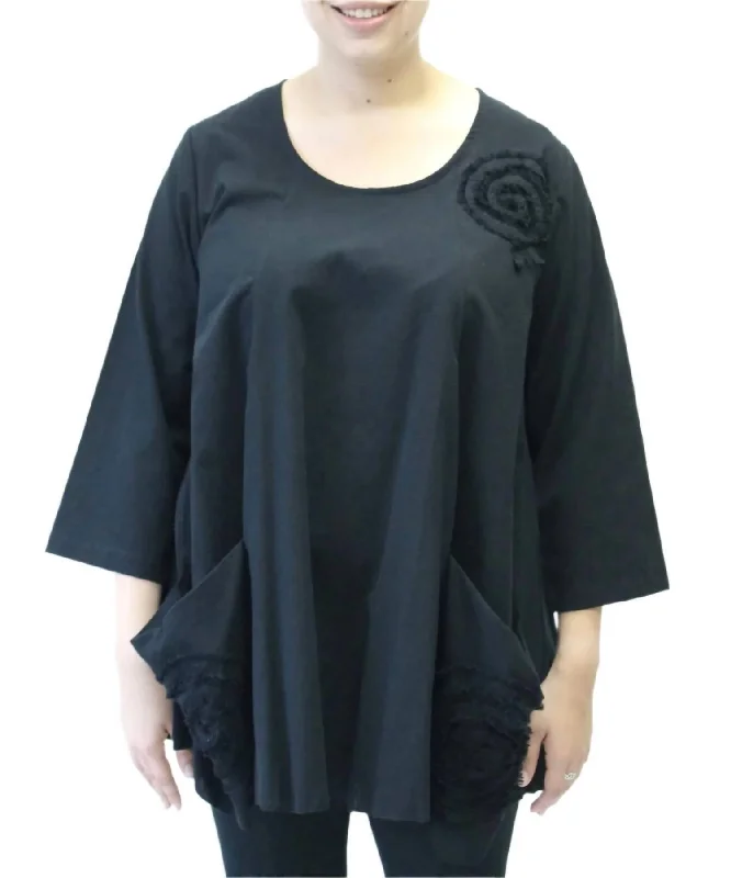 Trendy Women's Outfits for Casual Wear Hand Painted Cotton Swirl Swing Tunic In Black