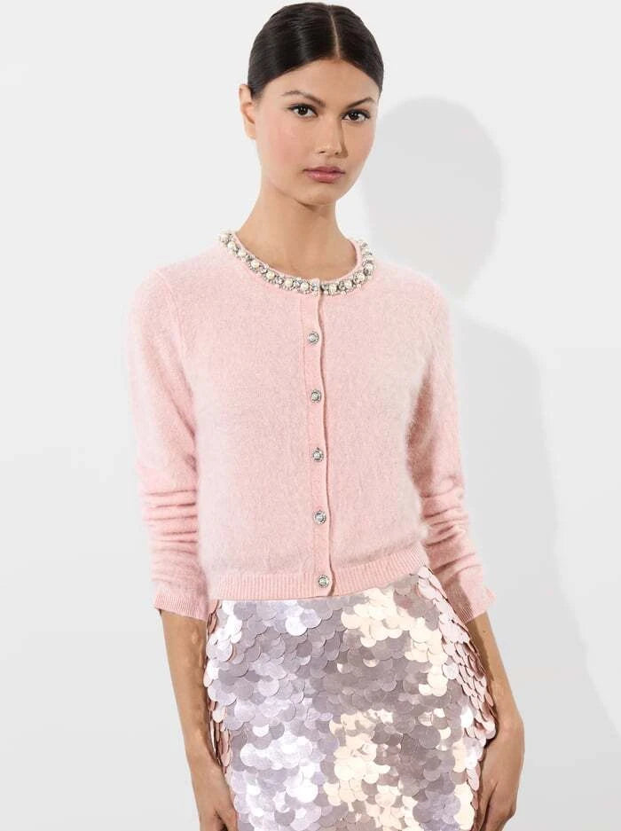 Fashion-forward Women's Clothing Dollie Embellished Cardigan - Pearl Blush