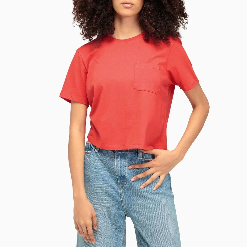 Women's Street Style Casual Wear Boxy Crop Tee (Red)