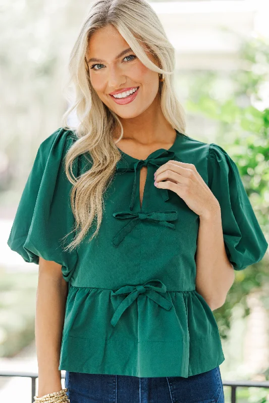 Women's Formal Event Outfit Stay In Your Sights Hunter Green Babydoll Blouse