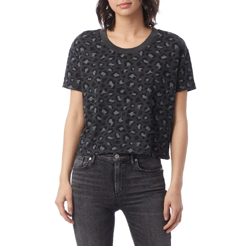 Casual Fashion Trends for Women Headliner Eco-Jersey Cropped T-Shirt (Dark Grey Leopard)