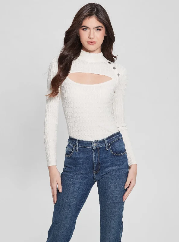 Elegant Women's Clothing Online Eco White Mock Neck Nikki Knit Top