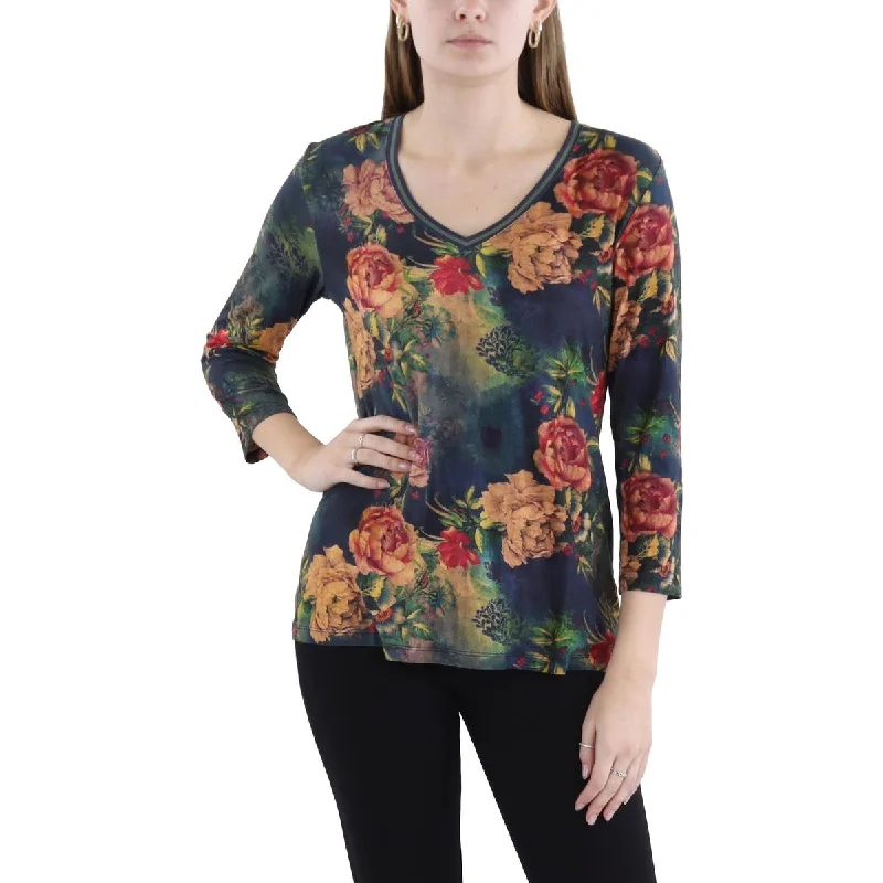 Women's Transitional Attire Womens Floral Print Rayon Pullover Top