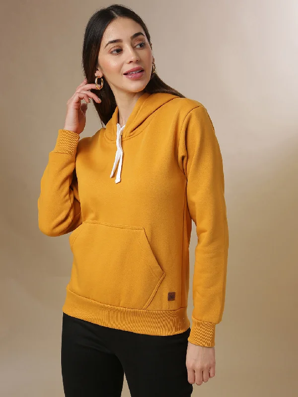 Women's Sports Apparel Campus Sutra Women Solid Stylish Casual Hooded Sweatshirts