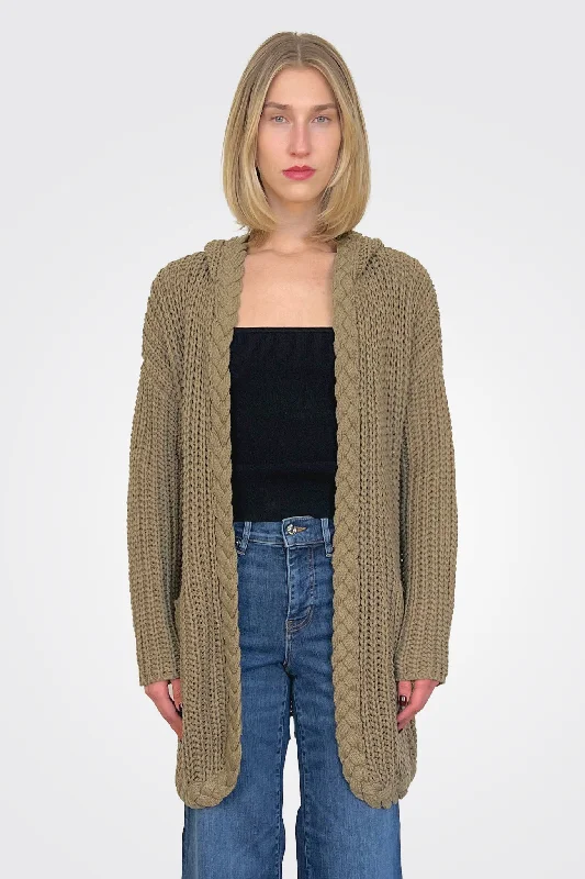 Effortless Chic for Women Knit Hooded Cardigan - Olive