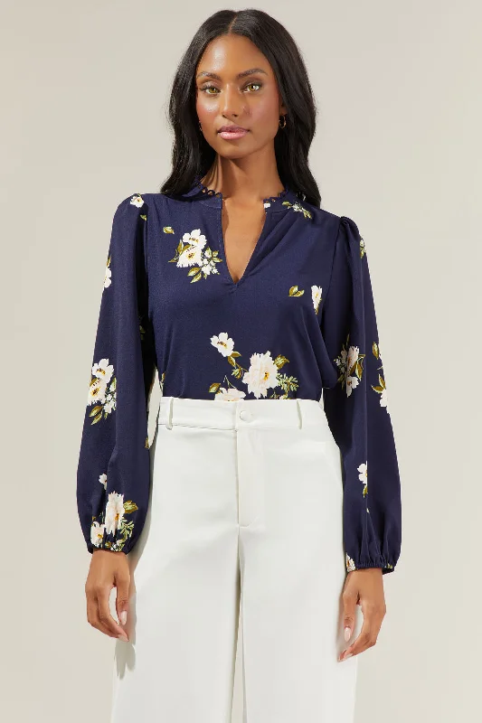 Clothes For Women Arlene Floral Split Neck Blouse