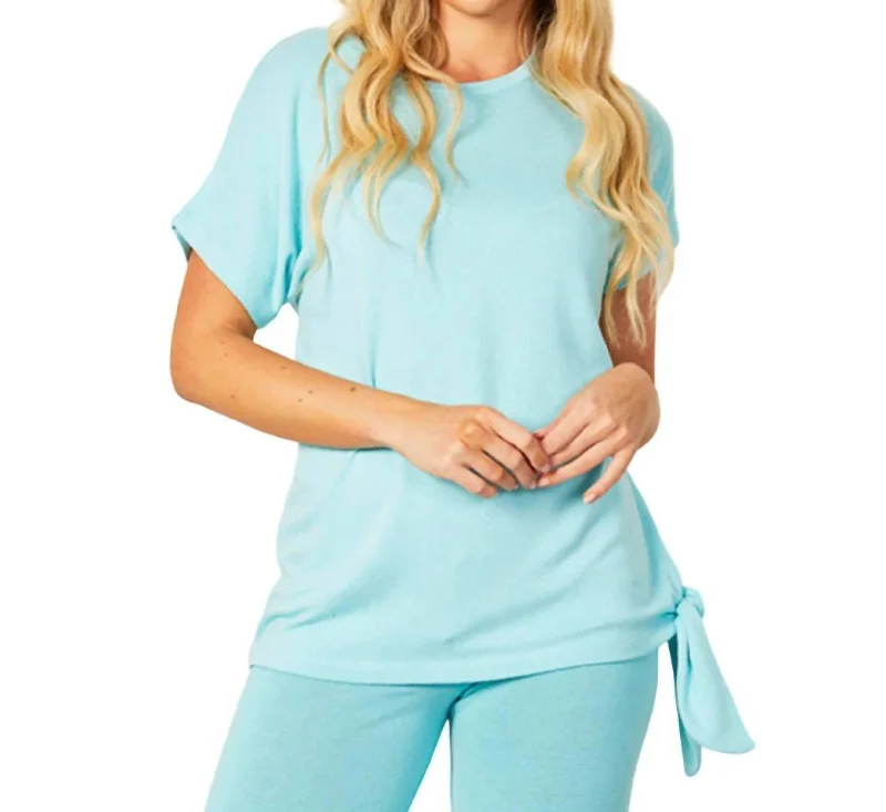 Fashionable Dresses for Women Short Sleeve Side Tie Detail Top In Aqua