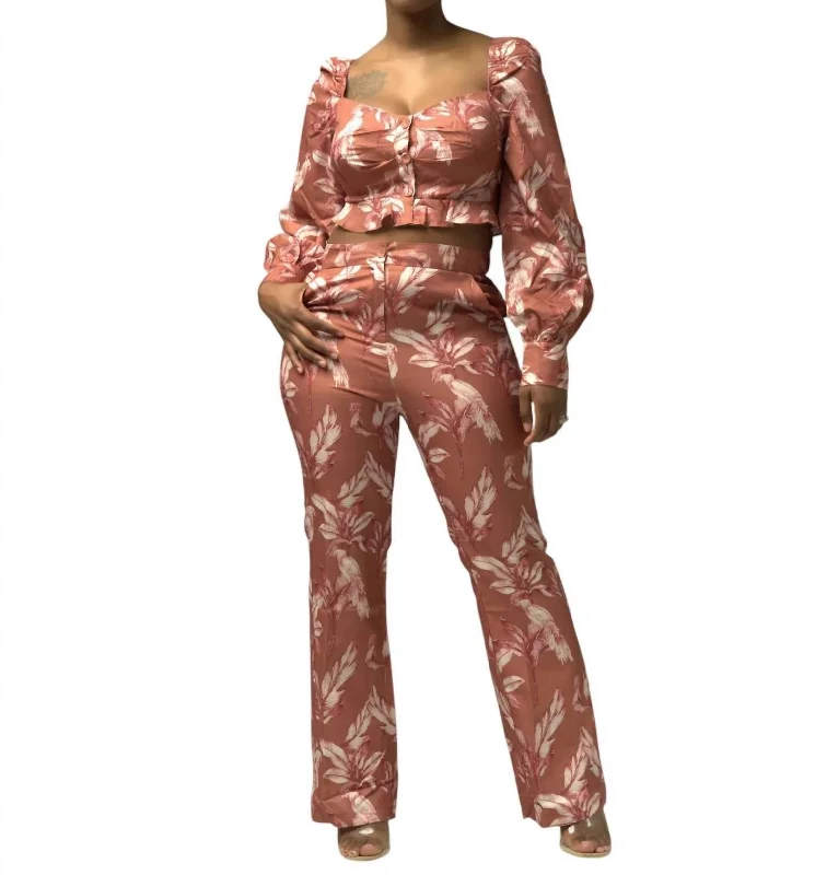 Latest Fashion Top And Floral Pant Set In Blush Multi