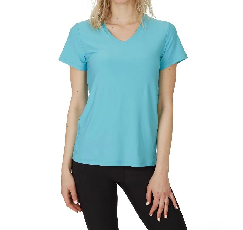 Plus Size Women's Fashion and Clothing Honey Comb Loose Fit Short Sleeve V-Neck Top In Blue