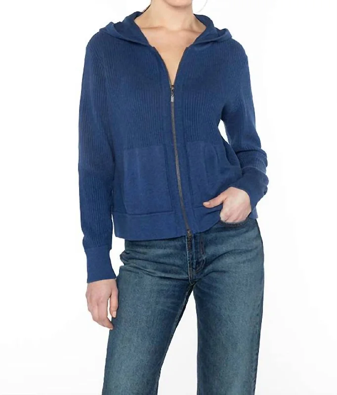 Trendy Online Boutiques Rib Zip Hoodie In Azul