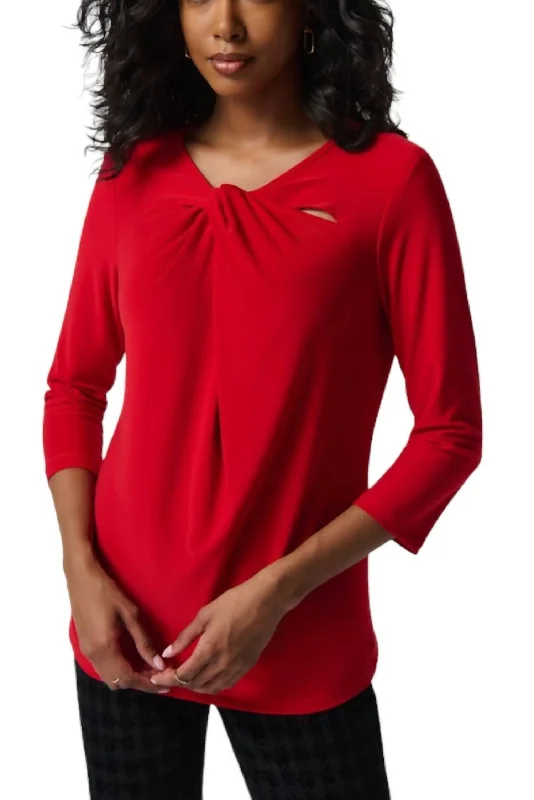 Women's Clothes And Apparel Sets Silky Knit Twist Neck Top In Lipstick Red