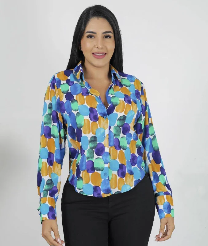 Workwear Fashion for Women YU2704, Angelus  Ladies  L/Sleeve Printed Blouses S-XL