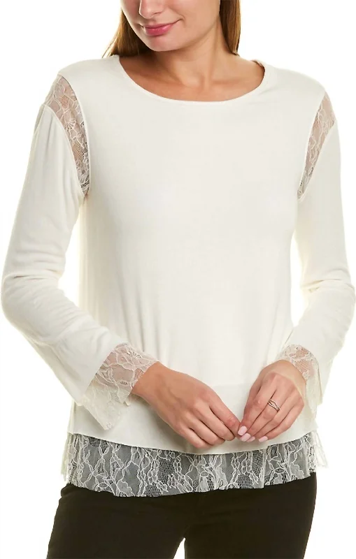 Women's Travel Garments Isabel Floral Lace-Trim Pullover Top Shirt In Creme Fraiche