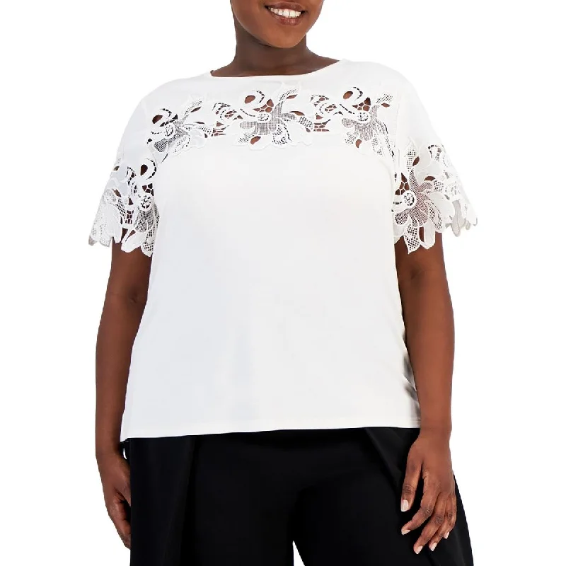 Women's Tailored Outfit Plus Womens Lace Short Sleeve Pullover Top