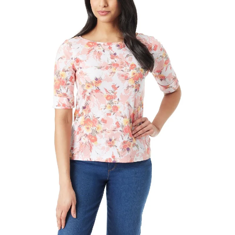 Women's Fashionable Attire For Work Womens Floral Print Knit Pullover Top