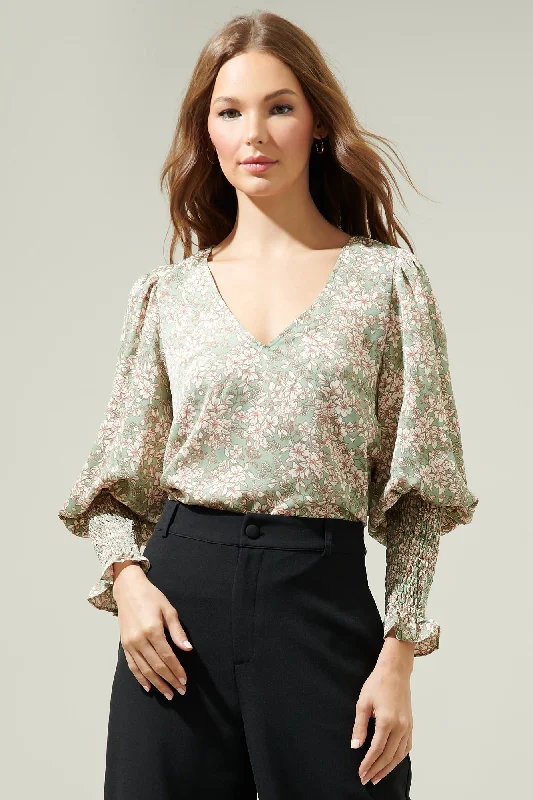 Clothing Sales Azalea Floral Smocked Long Sleeve Blouse