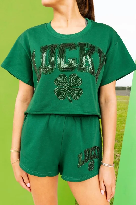 Latest Fashion for Women Lucky Short Sleeve Top In Dark Green