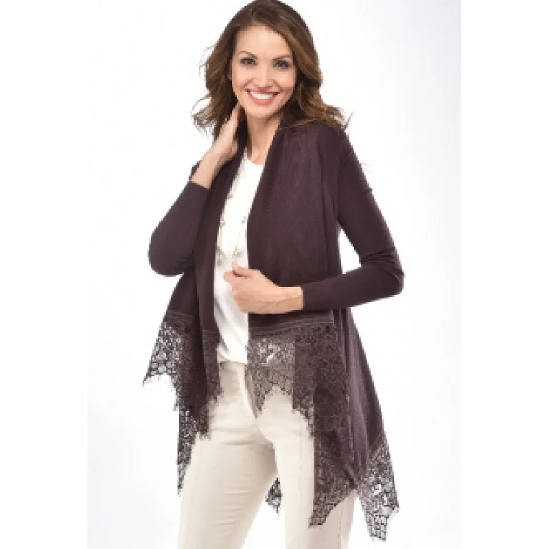 Women's Clothing Stores Charlie Paige Lace Trimmed Cardigan - Brown