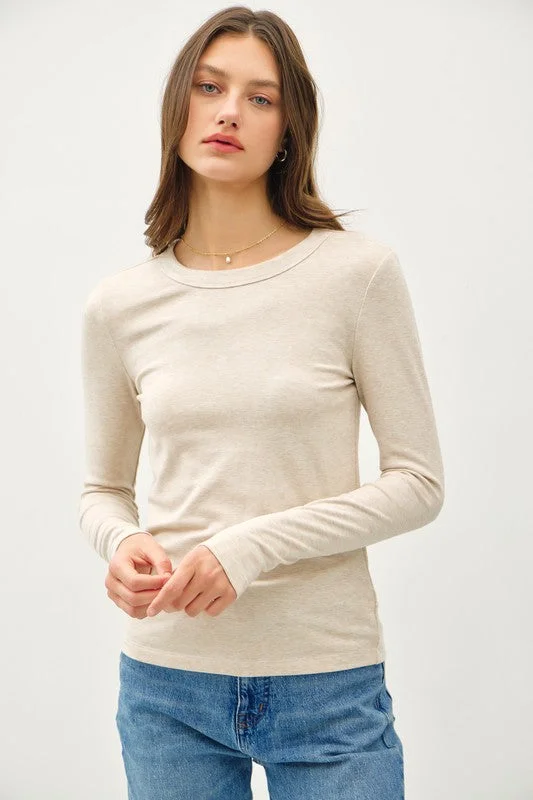 Women's Fashion Clothing Oatmeal Soft Layering Basic Long Sleeve Top