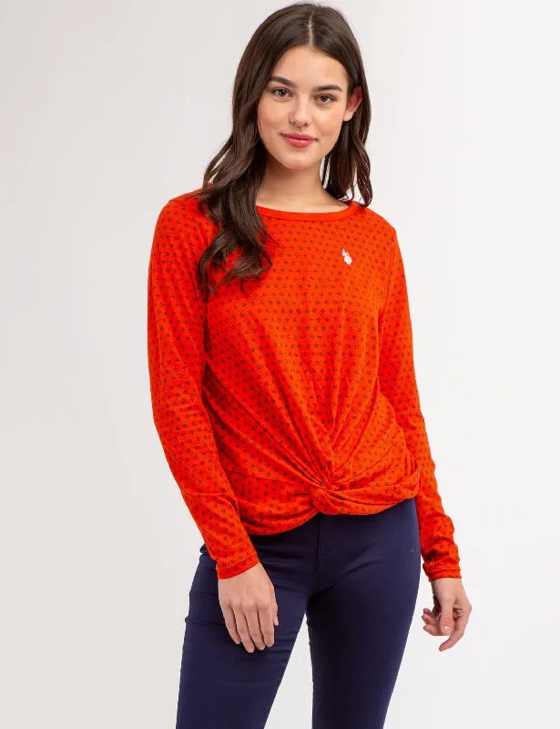 Save Big DITSY LONG SLEEVE TWIST FRONT TOP