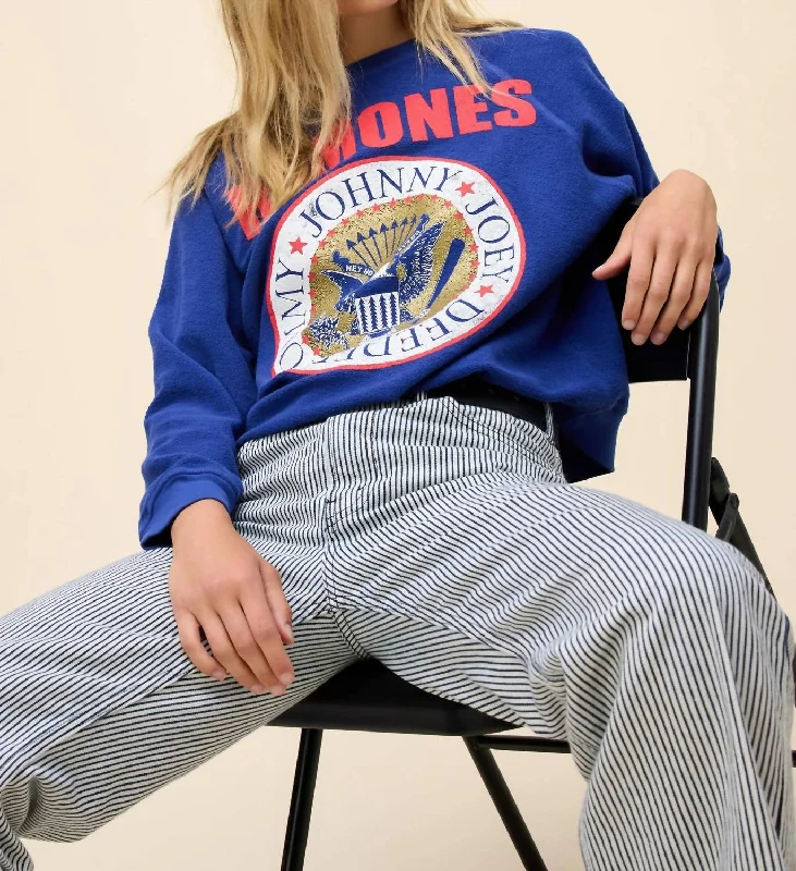 Women's Holiday Apparel Ramones Gold Seal Reverse Raglan Sweatshirt In Blue Quartz