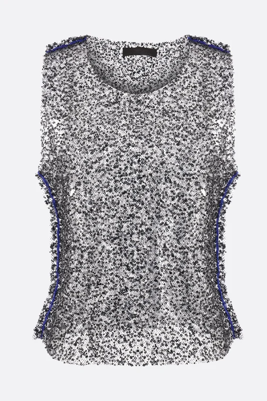 Chic Women's Clothing for Date Nights Magpie mesh sleeveless top with beads and sequins