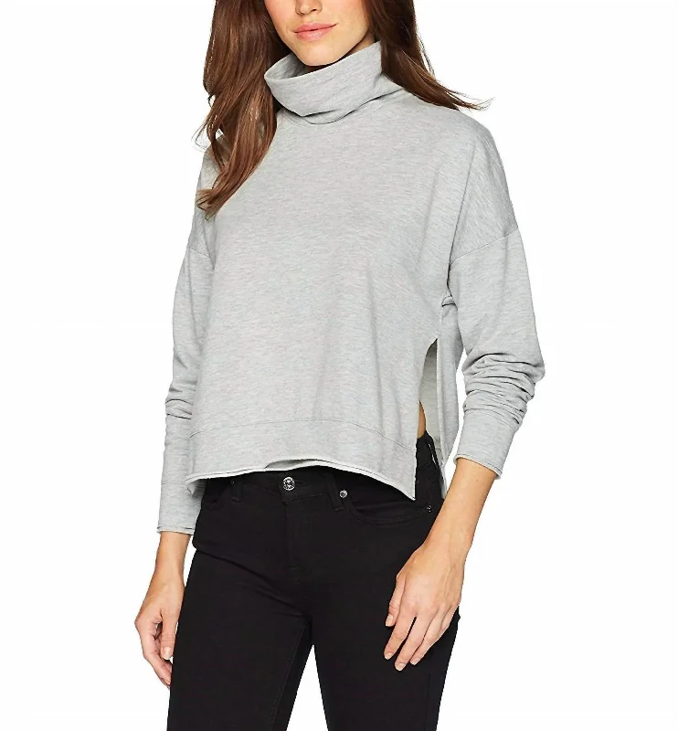 Modern Women's Apparel Brushed Italian Loose Short Sweatshirt In Granite