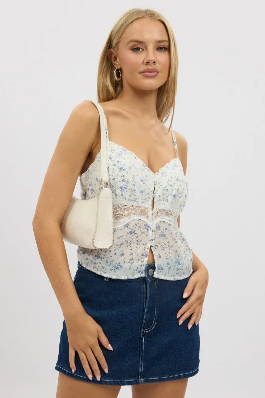 Everyday Women's Fashion Trends White Floral Cami Top Button Front