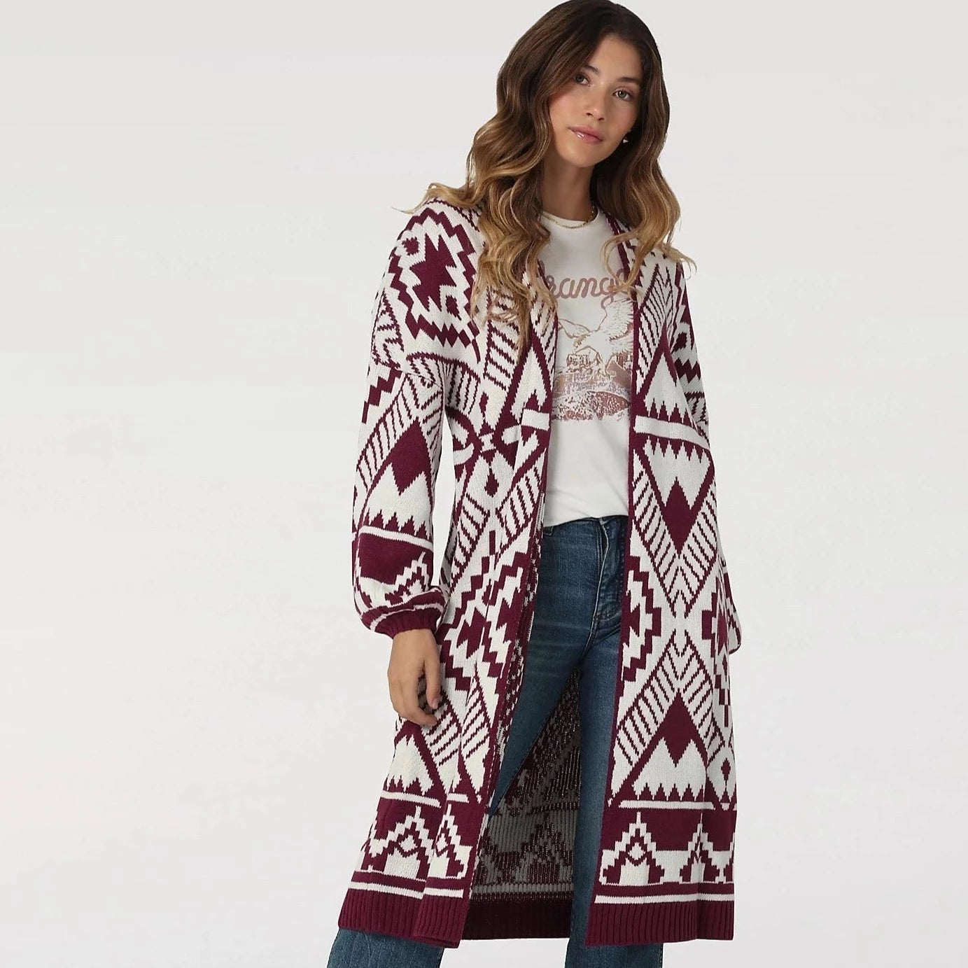 Outfits Ideas Wrangler Women's Magenta Aztec Long Cardigan