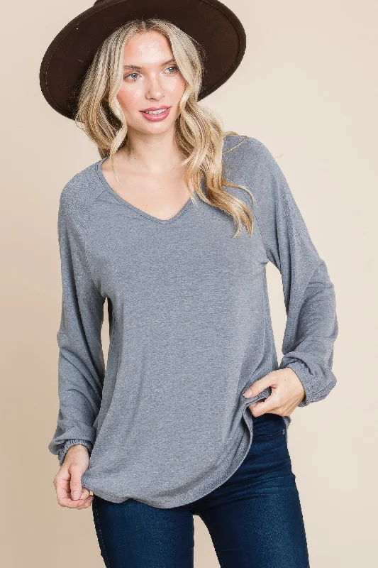 Classic Women's Apparel Casual V Neck Basic Long Sleeve Top