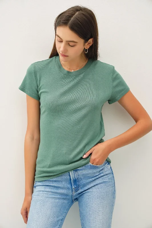 Elegant Fashion Light Olive Classic Crewneck T-Shirt