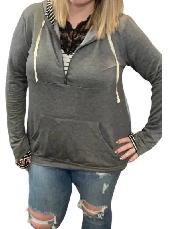 Women Fashion Kangaroo Hoodie In Charcoal