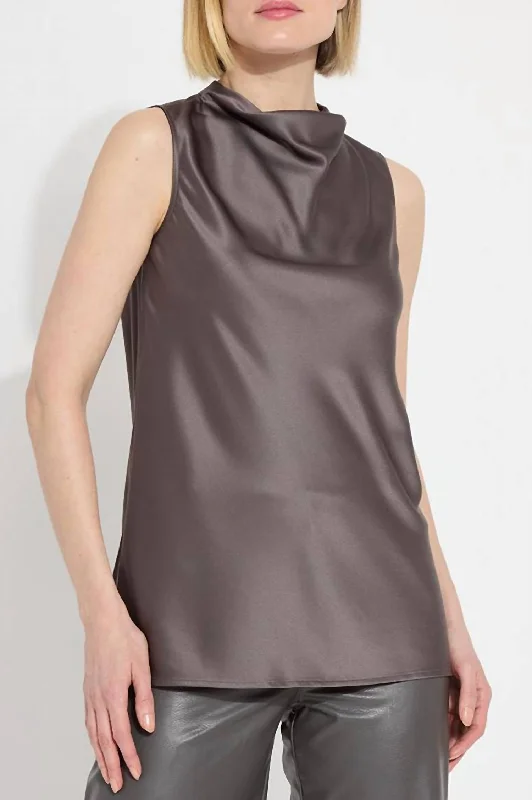 Women's Everyday Attire Justine Satin Draped Mock Neck Top In Gray Ash