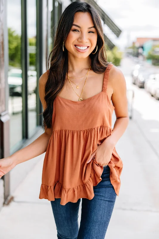 Women's Athletic Apparel Part Of You Sienna Orange Ruffled Tank