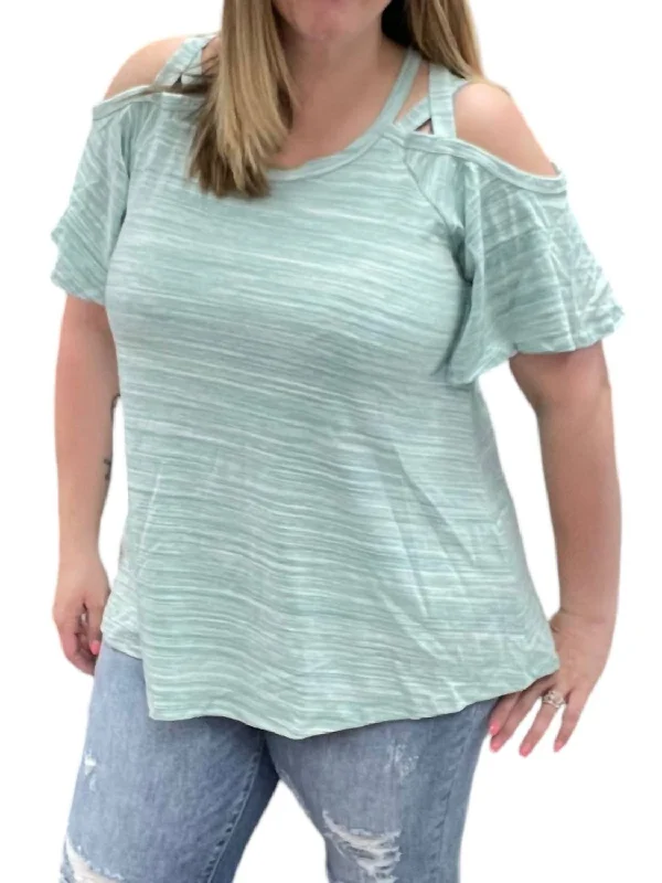 Versatile Women's Clothing for All Occasions Marled Cold Shoulder Tunic Top In Sage Green