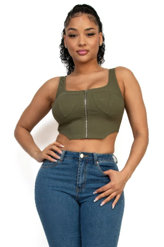 Earthy Tones Zip-up square neck crop top