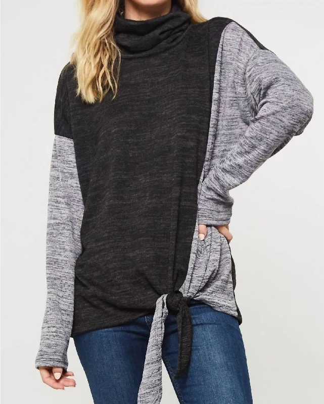 Sale For Women Color Block Knit Top In Charcoal/black