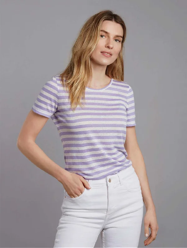 Must-Have Styles Short Sleeve Striped Linen T-shirt | Lavender