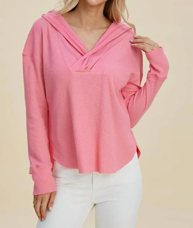 Flash Sales Today Chic High-Low Hoodie With Dropped Shoulders In Pink