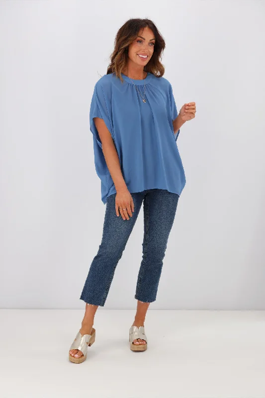 Women's Clothing And Garments Sets Gloss by Shine On Mathilda Batwing Tie Neck Top Blue