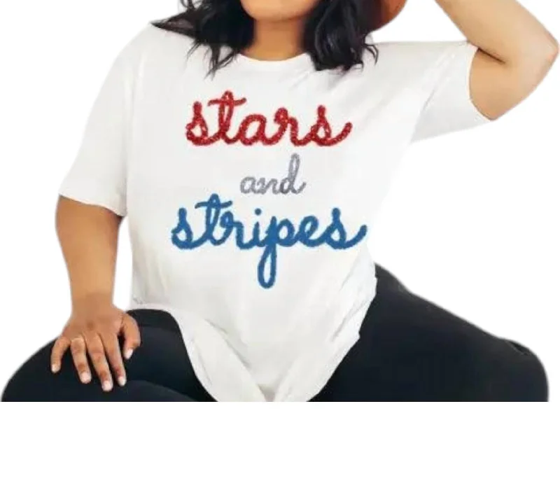 High End Women's Wear Stars And Stripes Graphic T-Shirt In White