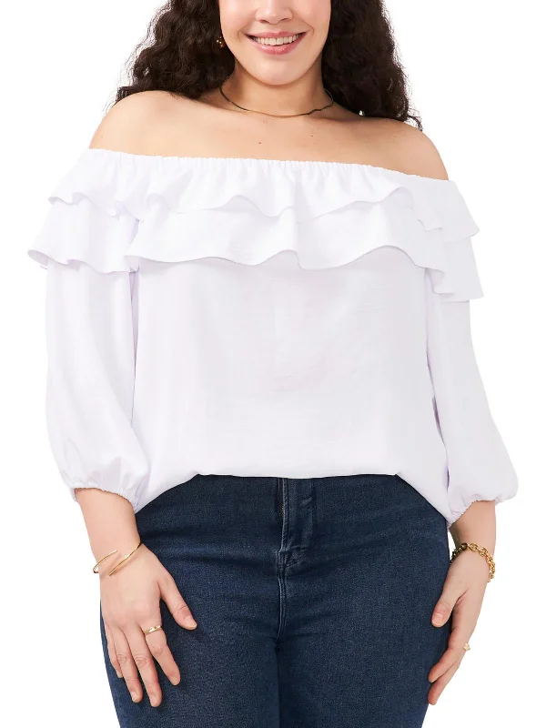 Women's Comfortable Lounge Attire Plus Womens Ruffled Polyester Pullover Top