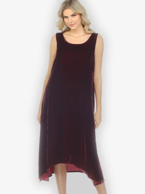 Easygoing Women's Style Red Velvet Silk Tank Dress