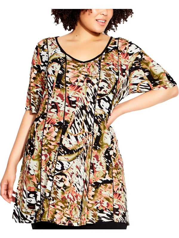 Women's Cozy Outfit For Lounging Plus Womens Printed V Neck Tunic Top