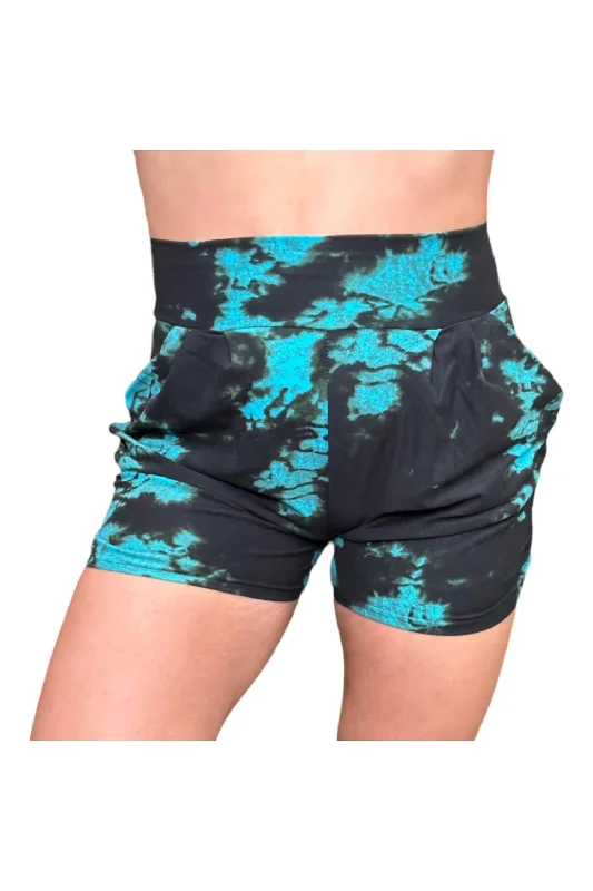 High End Women's Wear Women's Lounge Shorts With Pockets In Teal Tiedye