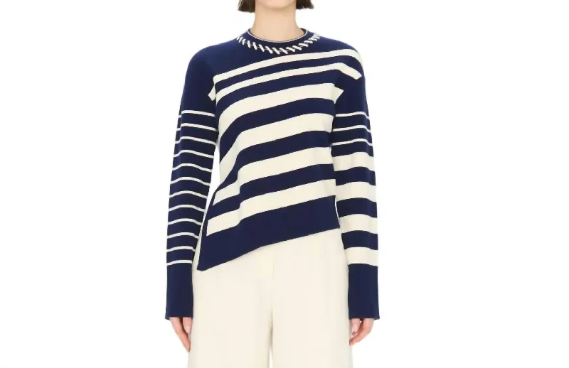 Women's Cozy Winter Attire Dale Crewneck Pullover Top In Midnight Stripe