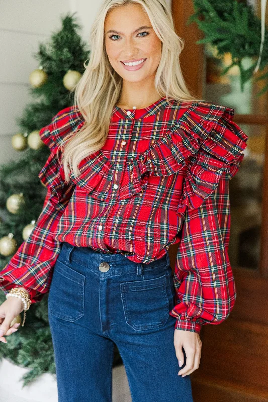 Online Shopping Boutiques It's All Possible Red Tartan Plaid Button Down Blouse