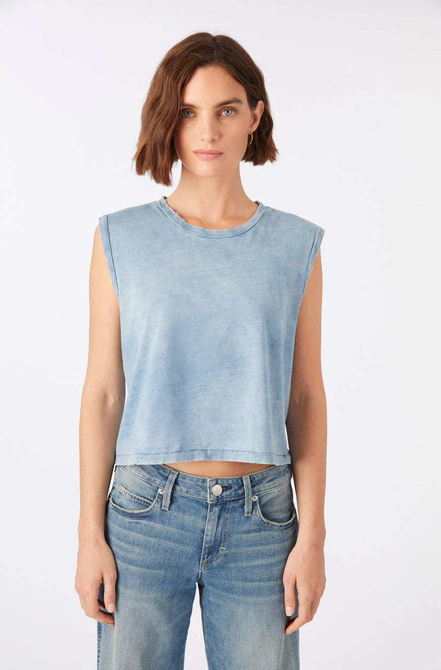 Women's Fashion Clothing Sleeveless Babe Tee - Indigo Stone Wash